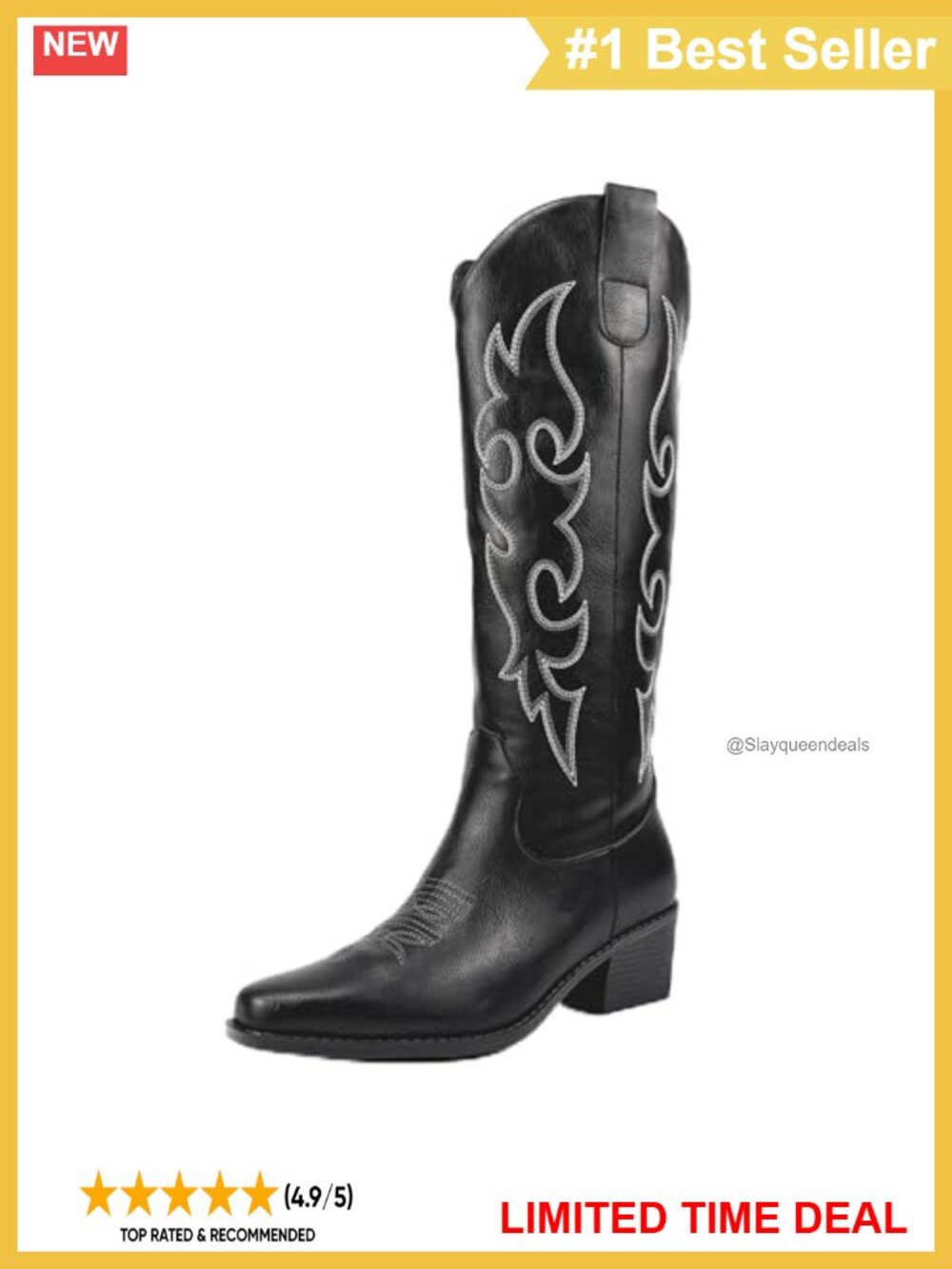 Knee High Wide Calf Faux Leather Western Cowgirl Boots Snip Toe Chunky Heel